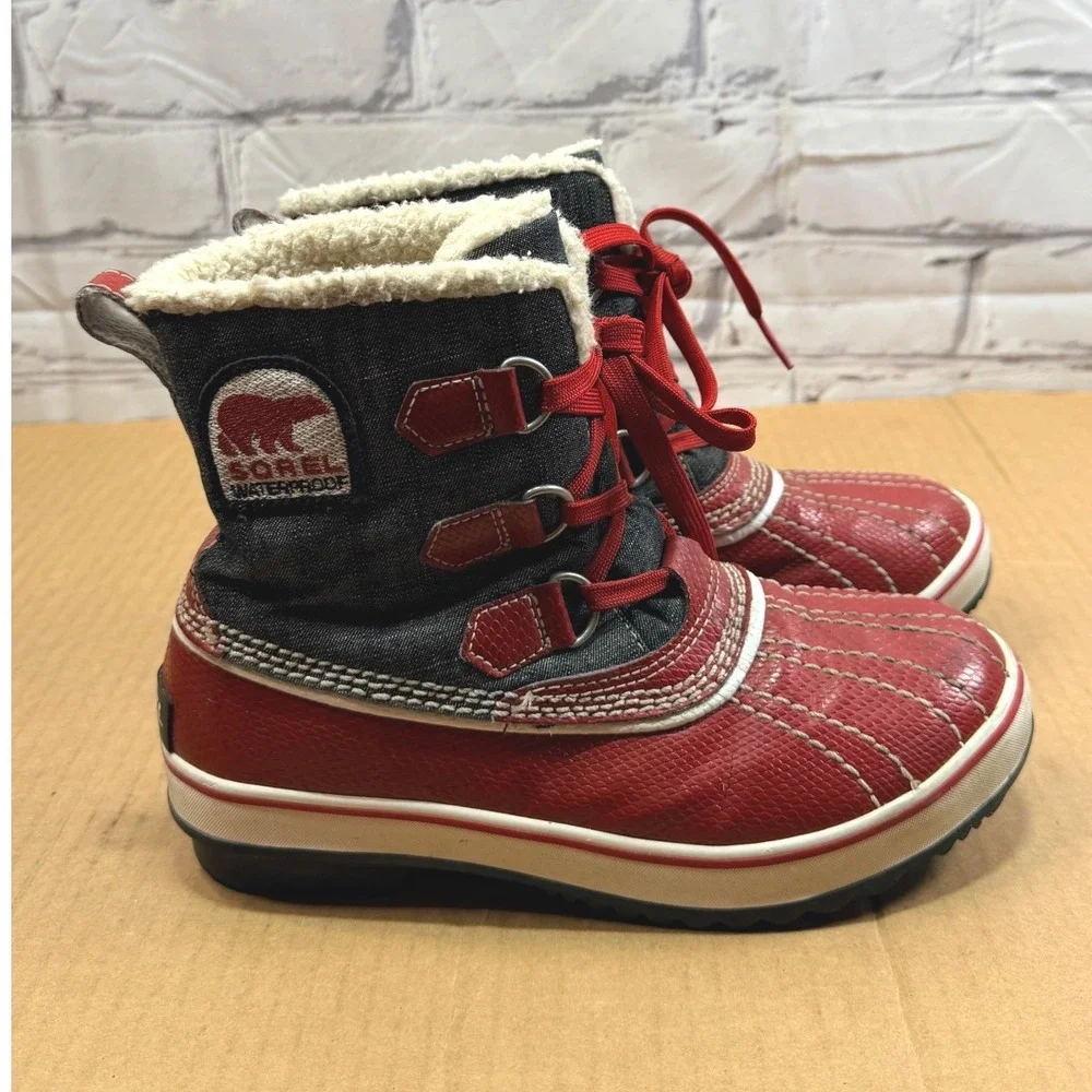 Sorel Winter Snow Boots Kids 5 Red Waterproof Duck Boots Outdoor NL1530-986